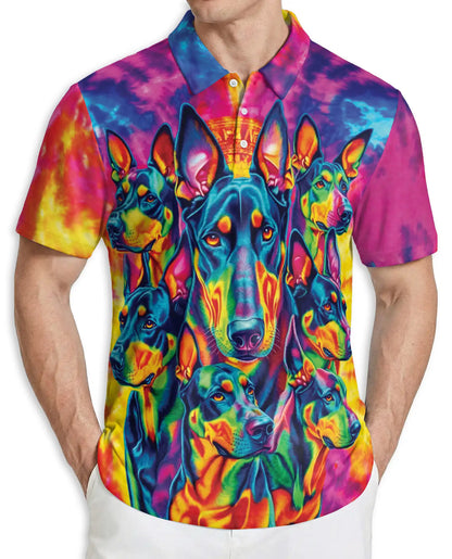 Doberman Neon Polo Shirt, Psychedelic Dog Style | Azhawaiian