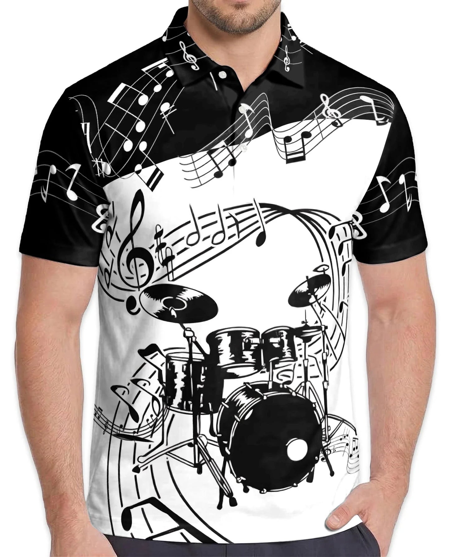 Drums Music Polo Shirt for Men, Rock Band Style Design | Azhawaiian