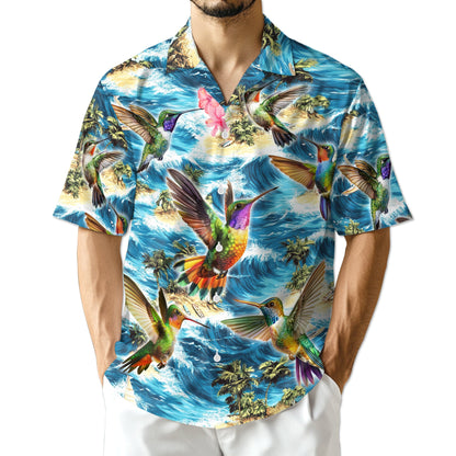 Tropical Hummingbird Hawaiian Shirt for Men, Button Down Aloha Shirt - Azhawaiian