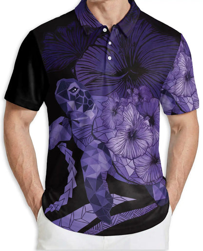 Sea Turtle Polo Shirt, Tropical Hibiscus Print | Azhawaiian