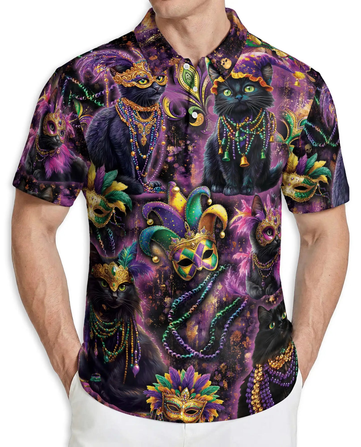 Mardi Gras Black Cat Polo Shirt | Azhawaiian
