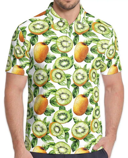 Kiwi Fruit Polo Shirt - Tropical Botanical Summer Style | Azhawaiian