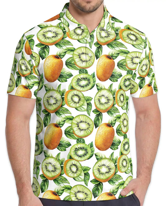 Kiwi Fruit Polo Shirt - Tropical Botanical Summer Style | Azhawaiian