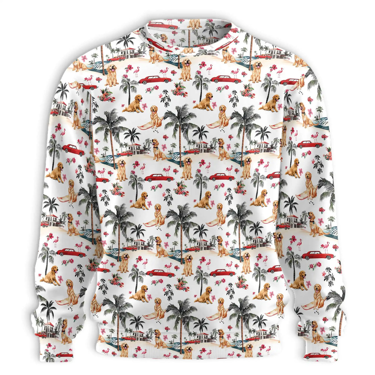 Golden Retriever Palm Trees Sweatshirt – Tropical 3D All Over Print Design