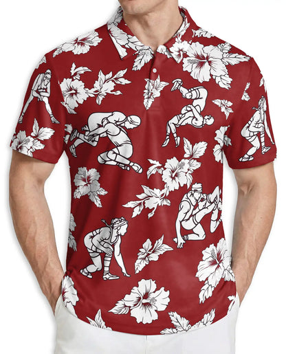 Red Hawaiian Wrestling Polo Shirt, Retro Style | Azhawaiian