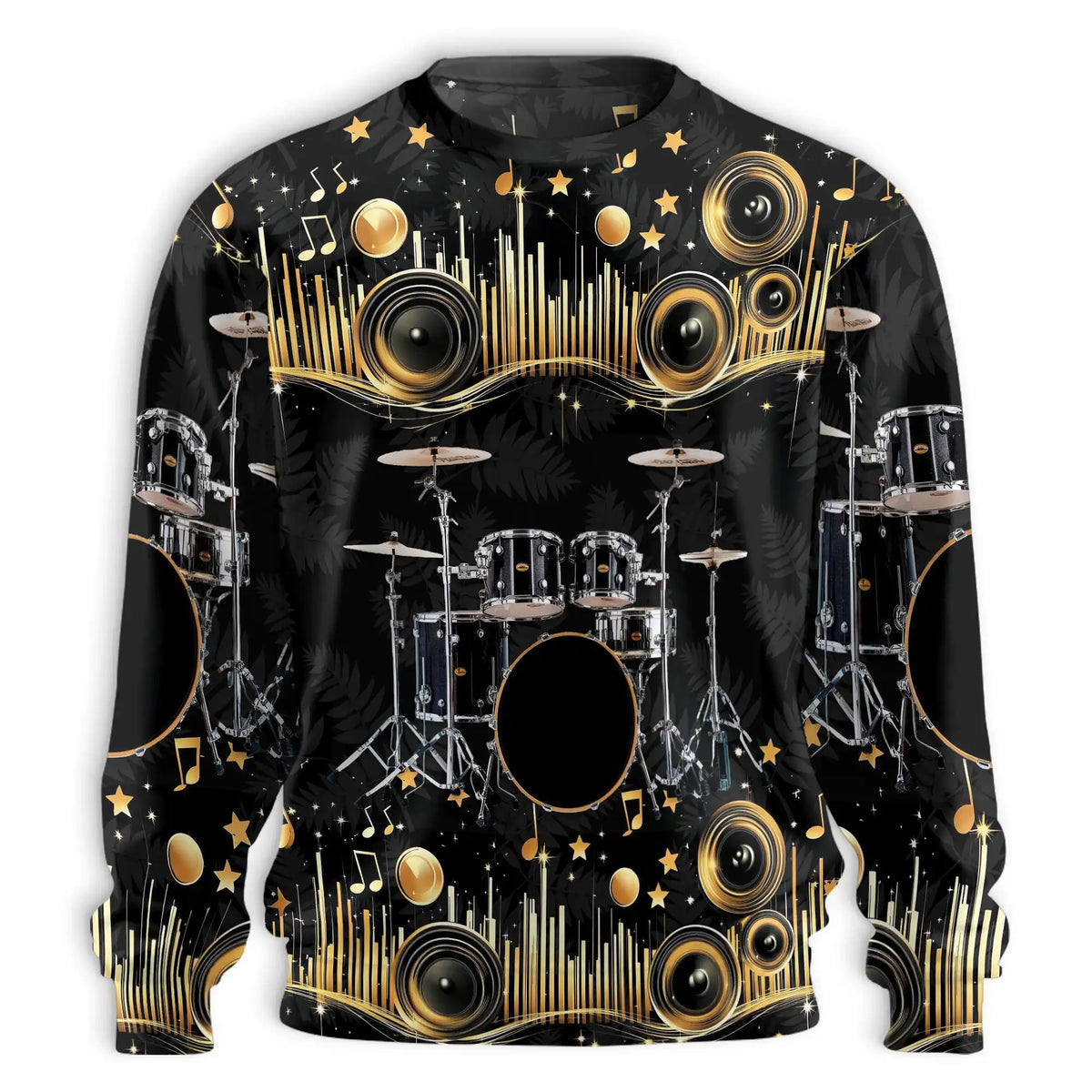 Drum Kit Musical Note Gold Sweatshirt – Colorful Graphic 3D All Over Print Design