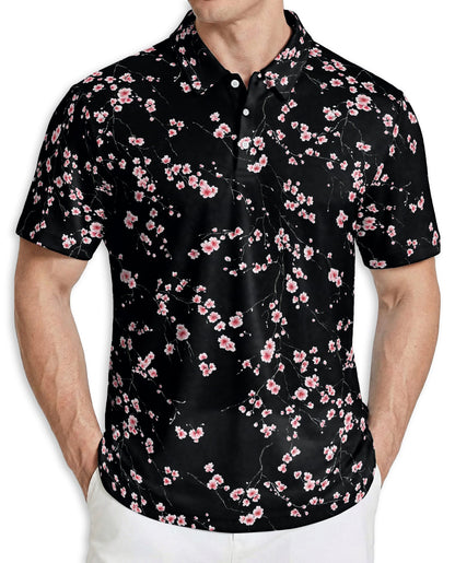 Japanese Sakura Cherry Blossom 3D Polo Shirt for Men, Floral Japanese Style Shirt | Azhawaiian