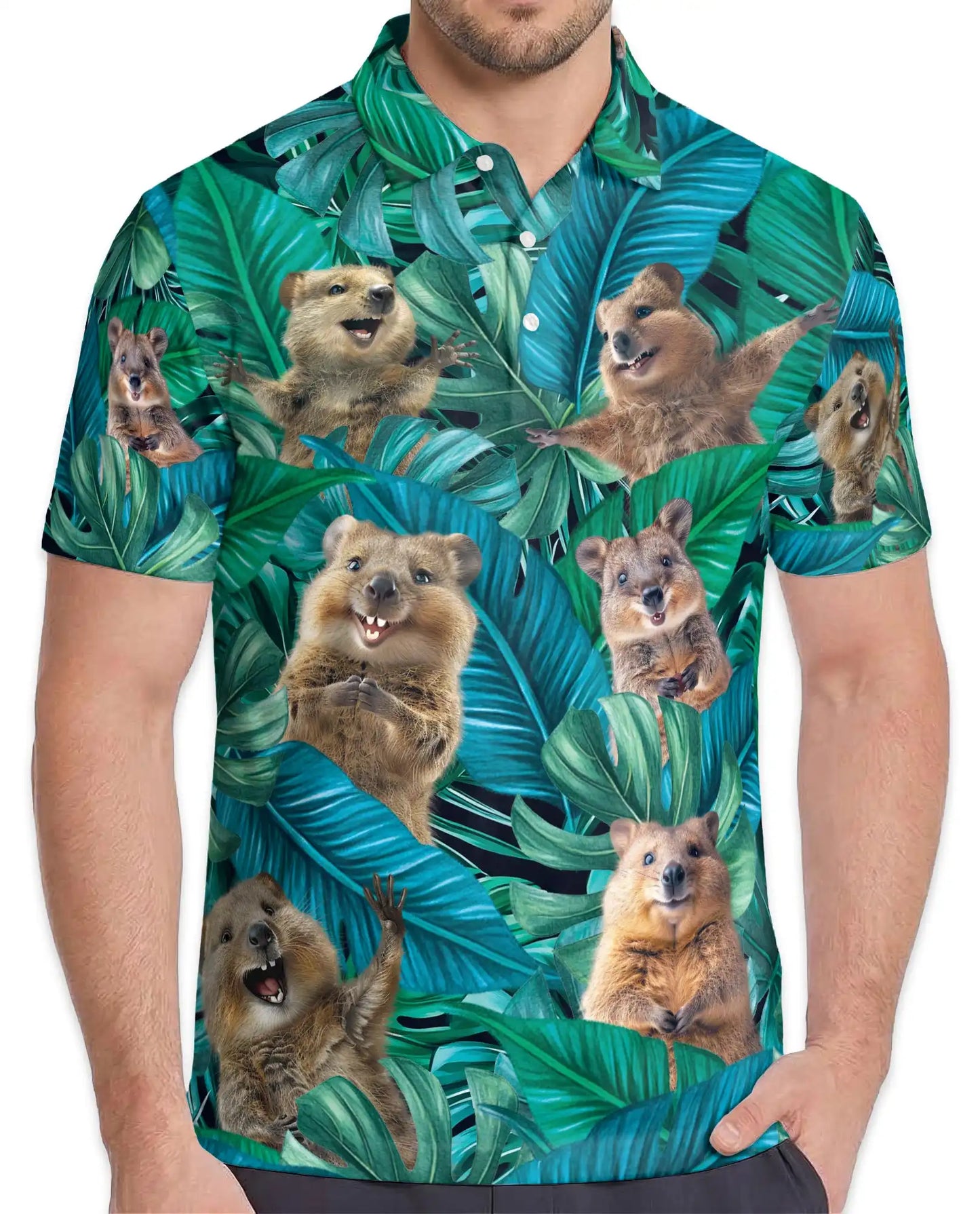Quokka Tropical Jungle Polo Shirt for Men, Summer 3D Animal Print | Azhawaiian