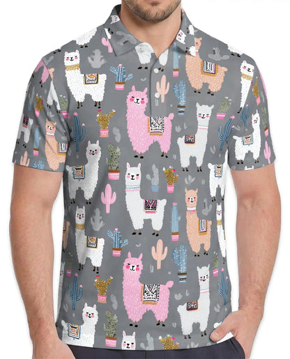 Cute Llama Polo Shirt - Desert Cactus Animal Style | Azhawaiian