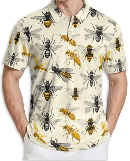 Bee Polo Shirt, Vintage Pollinator Insect Print | Azhawaiian