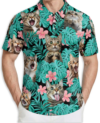 Funny Tropical Cat Polo Shirt for Men- Print Cute Cat | Azhawaiian