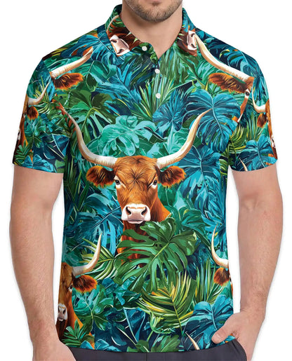 Texas Longhorn Tropical Polo Shirt - Western Jungle Style | Azhawaiian