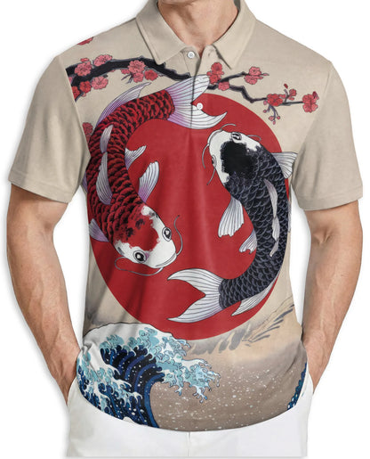 Yin Yang Koi Fish 3D Polo Shirt for Men, Japanese Zen Art Style | Azhawaiian