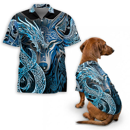 Fenrir Blue Matching Dog Owner Hawaiian Shirts, Funny Pet Aloha Shirt for Beach Vacation - Azhawaiian