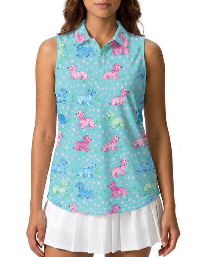 Dachshund Sleeveless Polo Shirt for Women