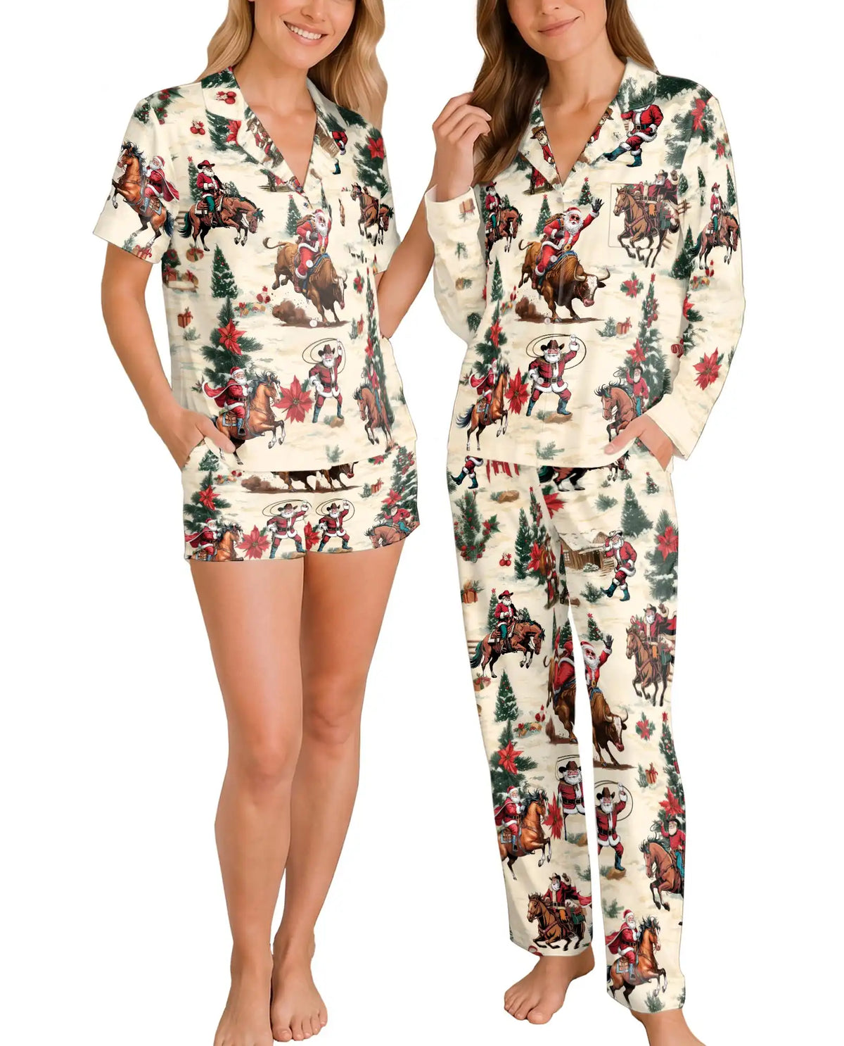 Western Santa Rodeo Pajama Set for Women – Cowboy Christmas Print