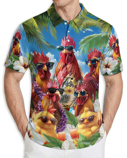 Funny Chicken Hawaiian 3D Polo Shirt | Azhawaiian