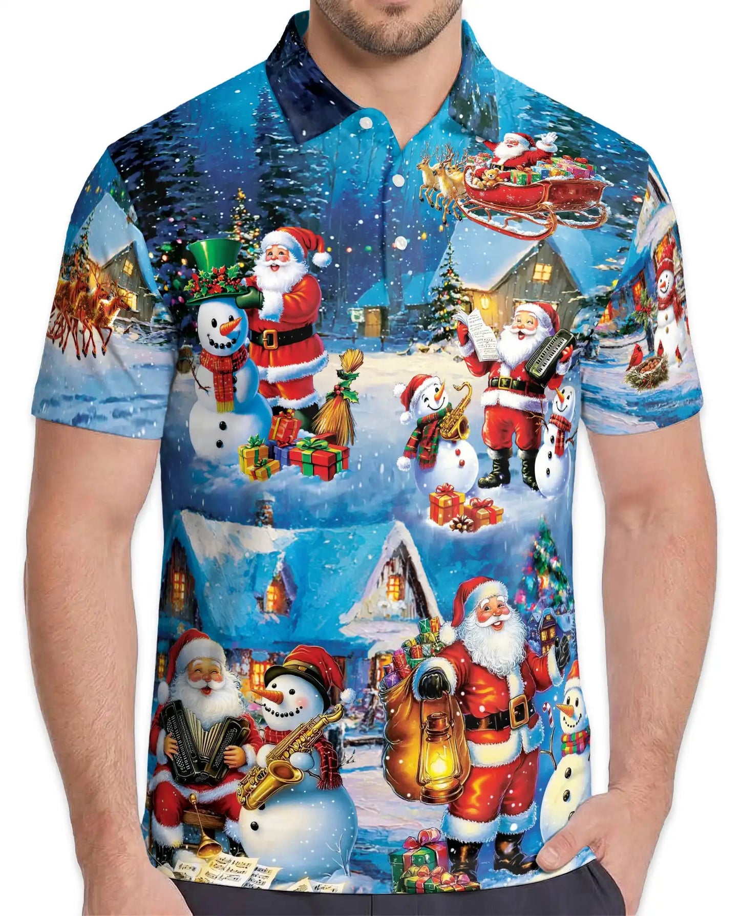 Vintage Santa Christmas Polo Shirt - Winter Holiday Village Style | Azhawaiian