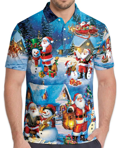 Vintage Santa Christmas Polo Shirt - Winter Holiday Village Style | Azhawaiian
