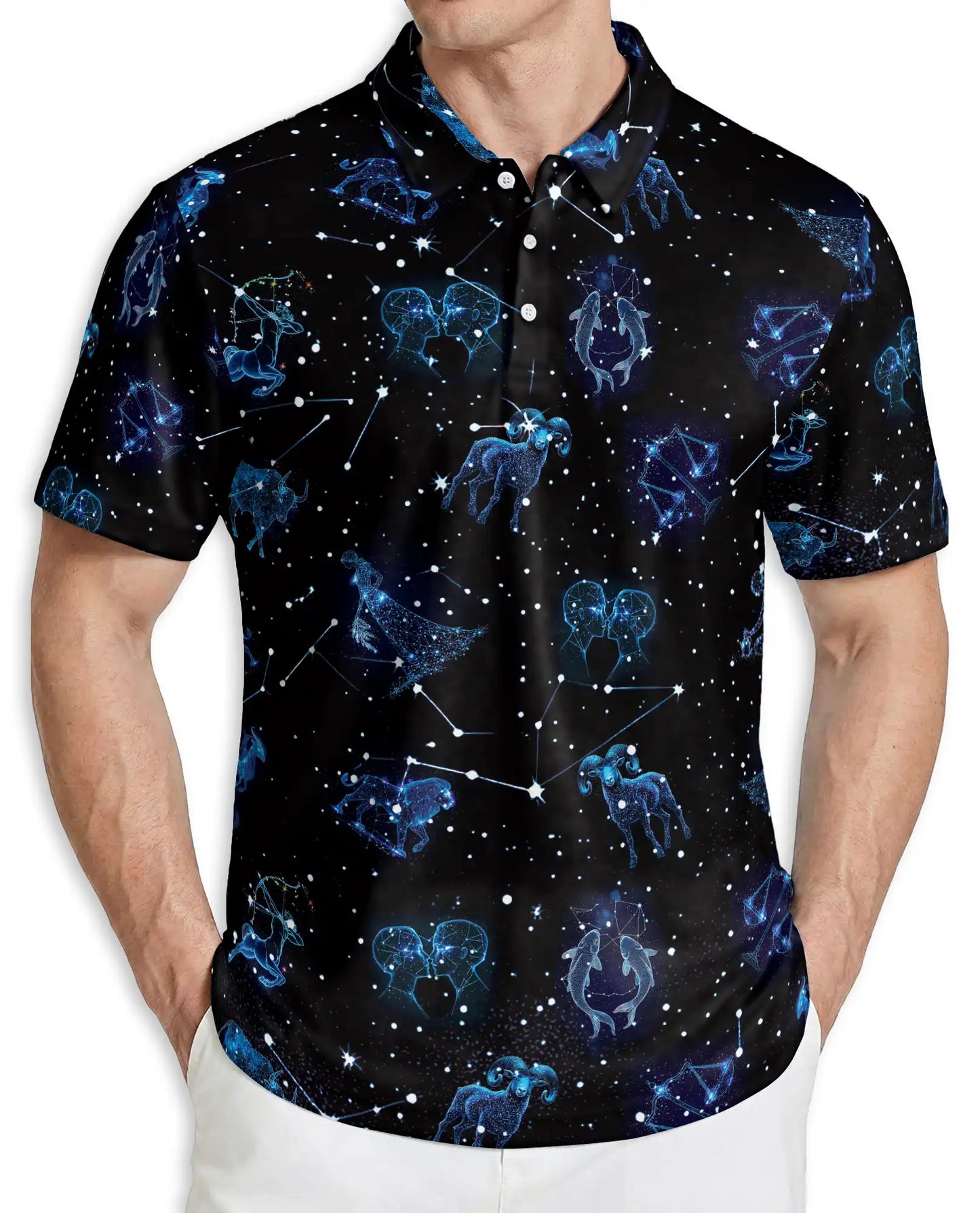 Zodiac Polo Shirt, Astrology Constellation Print | Azhawaiian