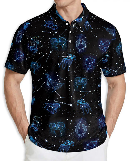 Zodiac Polo Shirt, Astrology Constellation Print | Azhawaiian