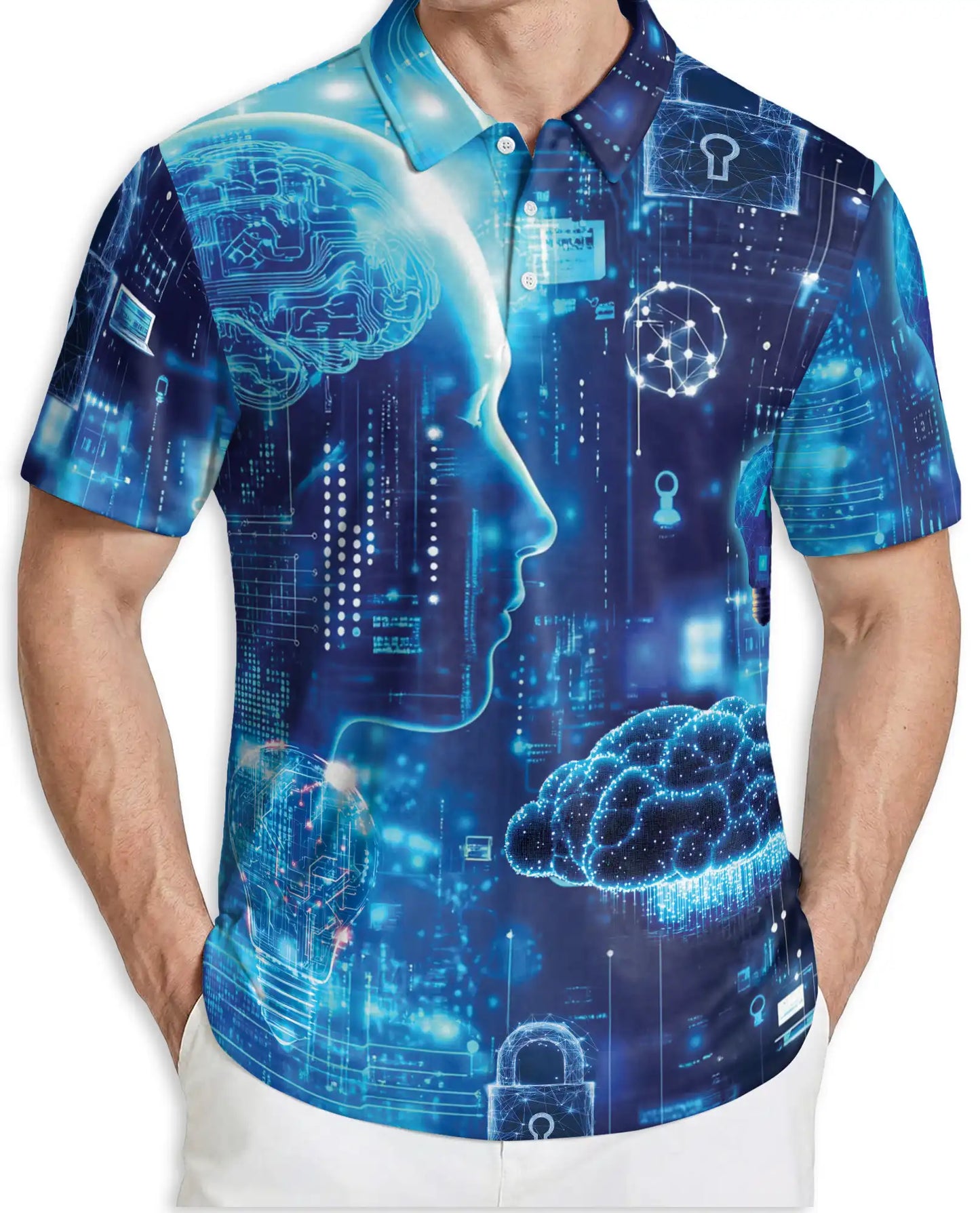 AI Technology Polo Shirt, Futuristic Digital Print | Azhawaiian