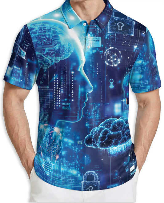 AI Technology Polo Shirt, Futuristic Digital Print