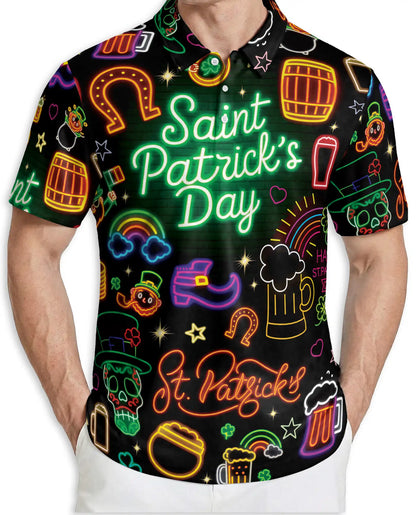 St Patrick’s Day Neon 3D Polo Shirt for Men, Funny Irish Party Style | Azhawaiian