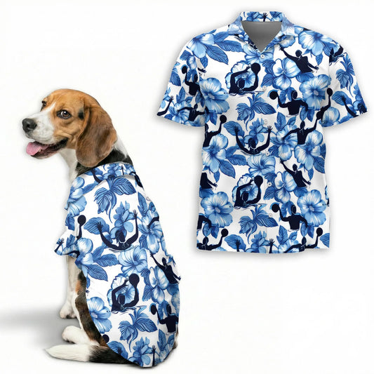 Water Polo Tropical Hibiscus Print Matching Dog Owner Hawaiian Shirts, Funny Pet Aloha Shirt for Beach Vacation - Azhawaiian