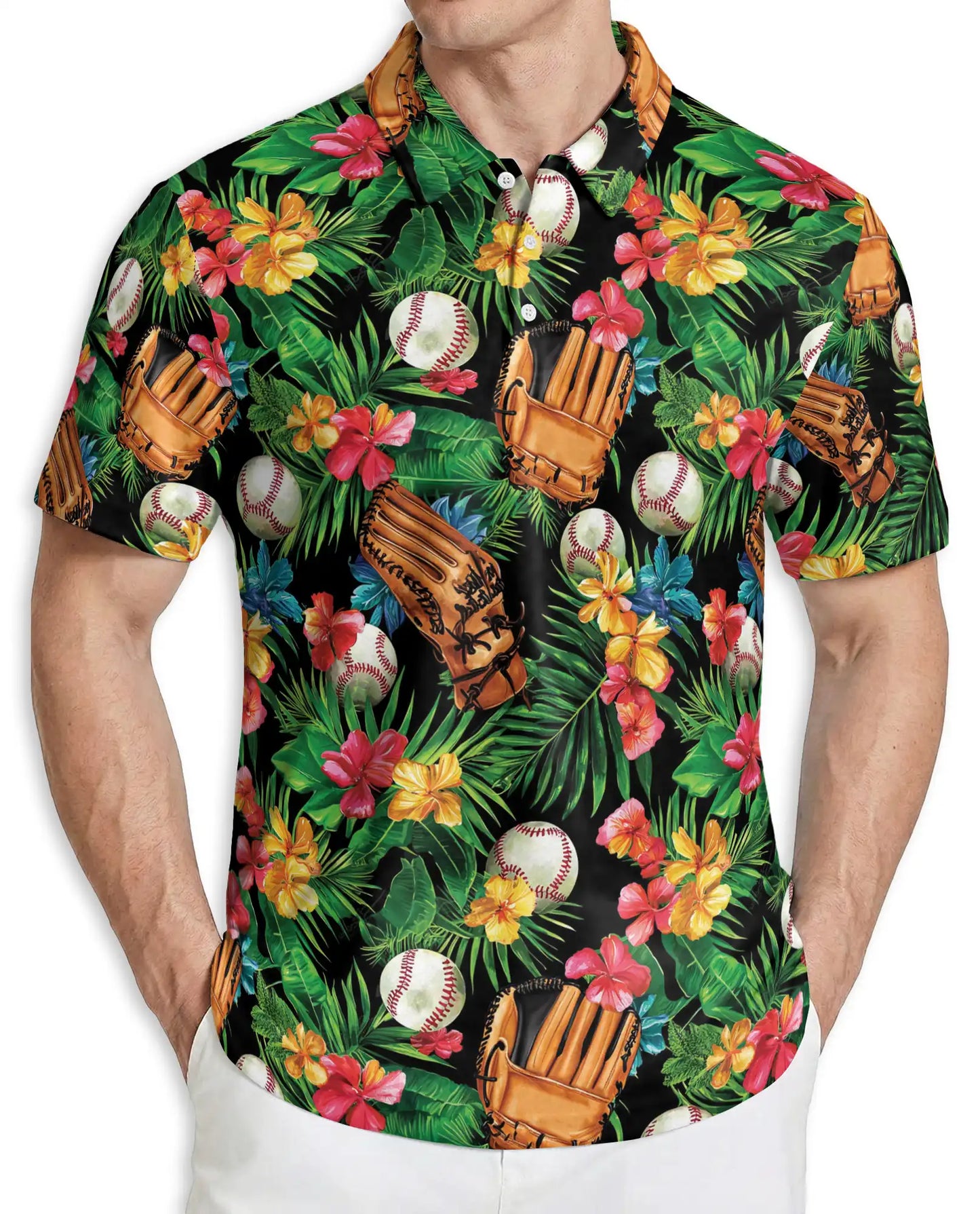 Baseball Hawaiian Polo Shirt, Floral Summer Style | Azhawaiian