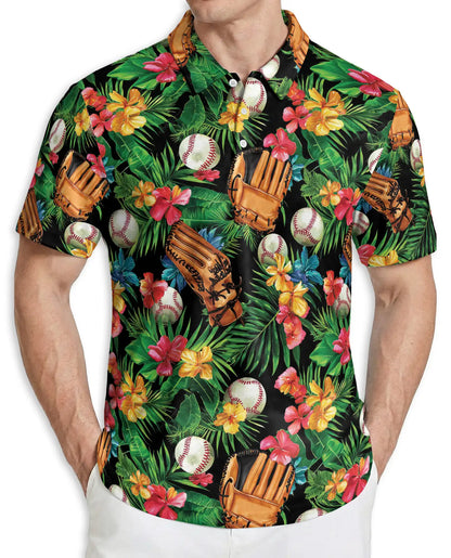 Baseball Hawaiian Polo Shirt, Floral Summer Style | Azhawaiian