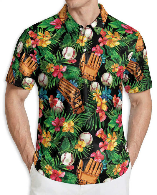 Baseball Hawaiian Polo Shirt, Floral Summer Style
