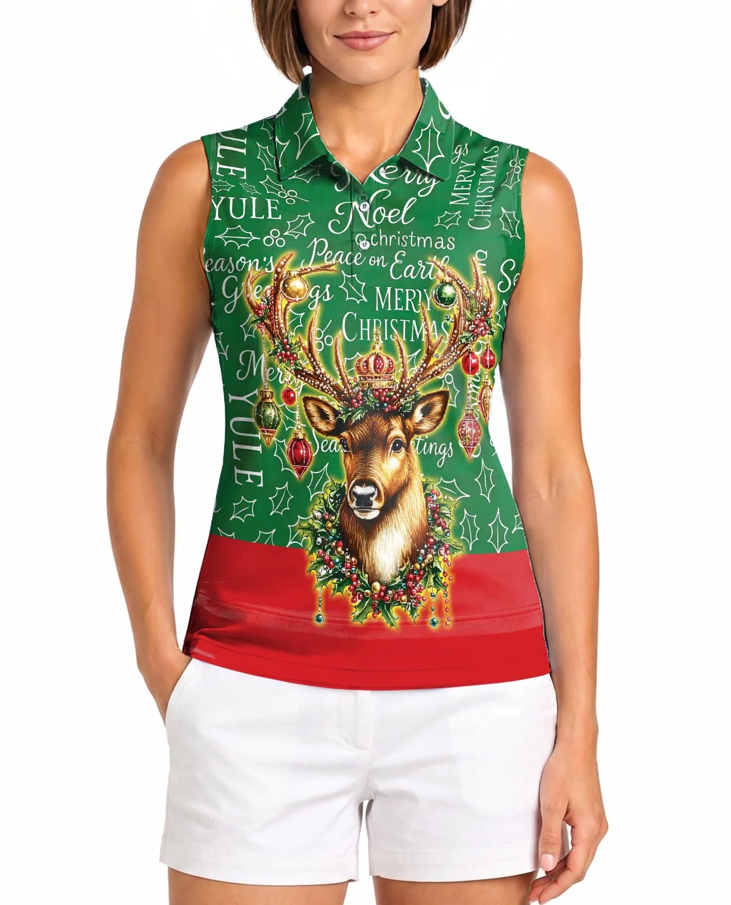 Santa Claus Sleeveless Polo Shirt for Women | Azhawaiian