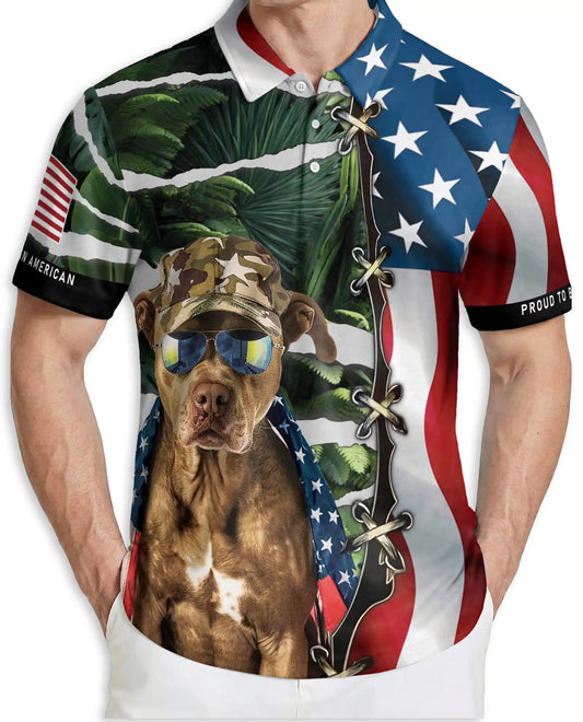 Patriotic Dog Polo Shirt for Men- American Style 4th of July Shirt  | Azhawaiian