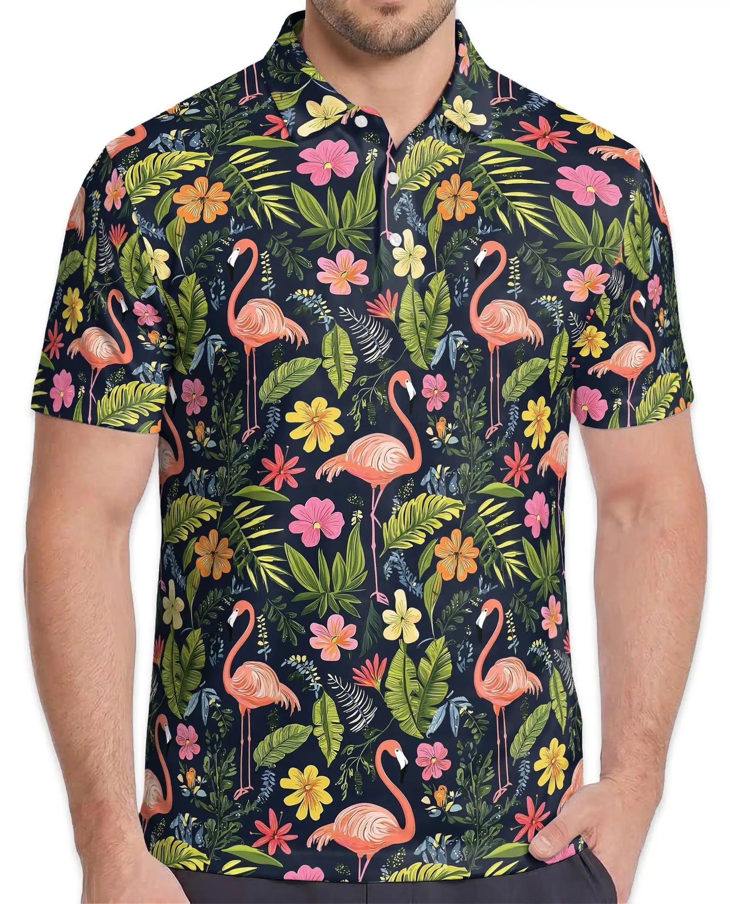 Flamingo Floral Polo Shirt, Tropical Summer Style | Azhawaiian