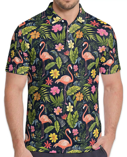 Flamingo Floral Polo Shirt, Tropical Summer Style | Azhawaiian