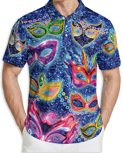 Masquerade Mask Polo Shirt, Carnival Fantasy Print | Azhawaiian