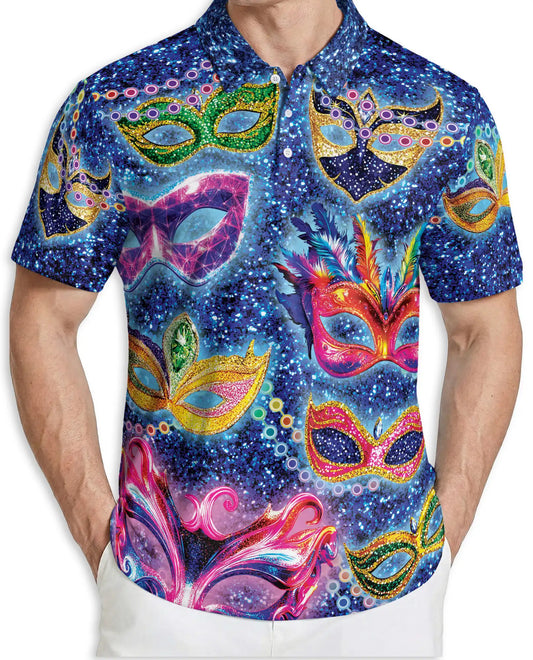 Masquerade Mask Polo Shirt, Carnival Fantasy Print