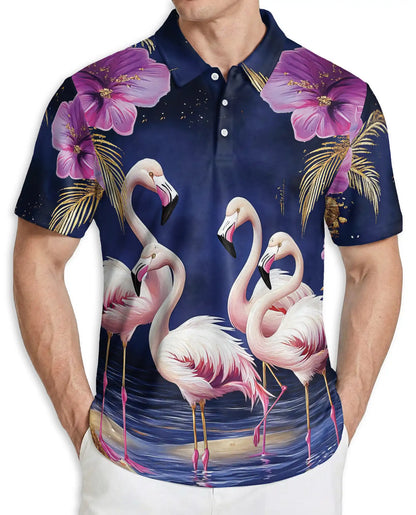 Flamingo Polo Shirt, Tropical Floral Print | Azhawaiian