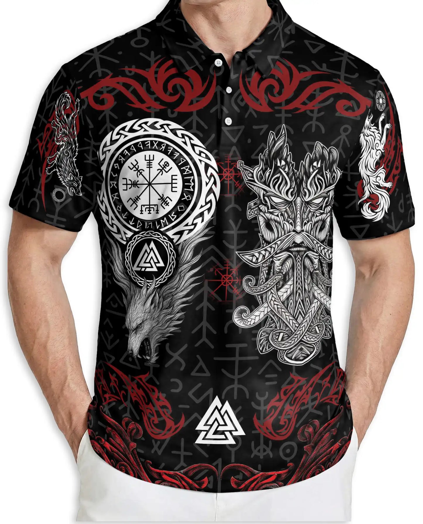 Viking Norse Mythology Polo Shirt-Vegvisir Valknut Rune Warrior Design | Azhawaiian
