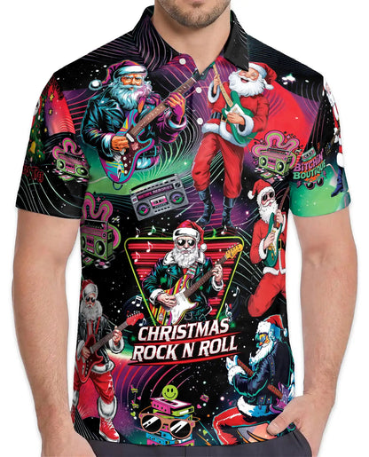 Christmas Rock Santa Polo Shirt, Retro Music Print | Azhawaiian