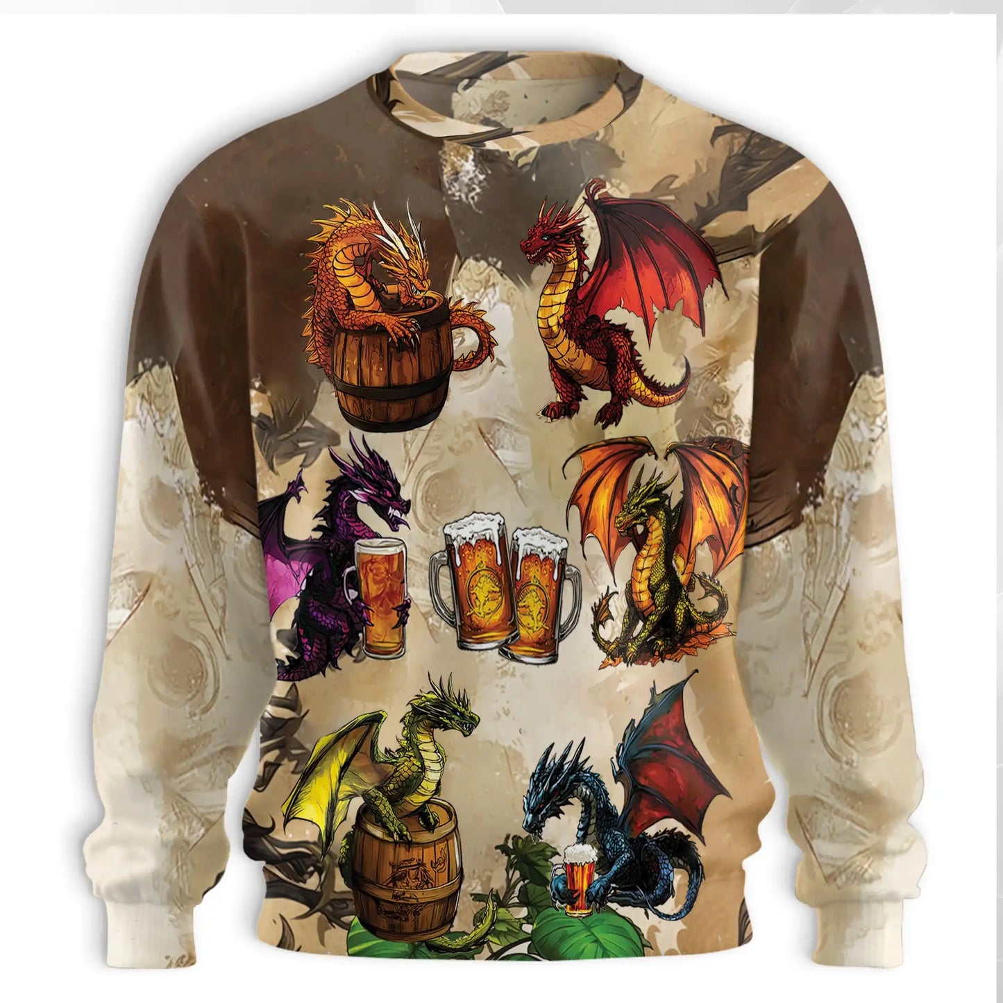 Funny Beer Dragon Sweatshirt – Colorful Graphic 3D All Over Print Design