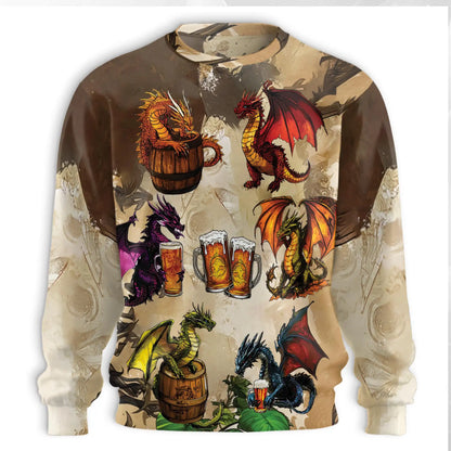 Funny Beer Dragon Sweatshirt – Colorful Graphic 3D All Over Print Design