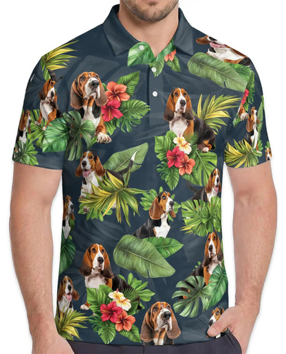Beagle Tropical Polo Shirt, Floral Leaf Print | Azhawaiian