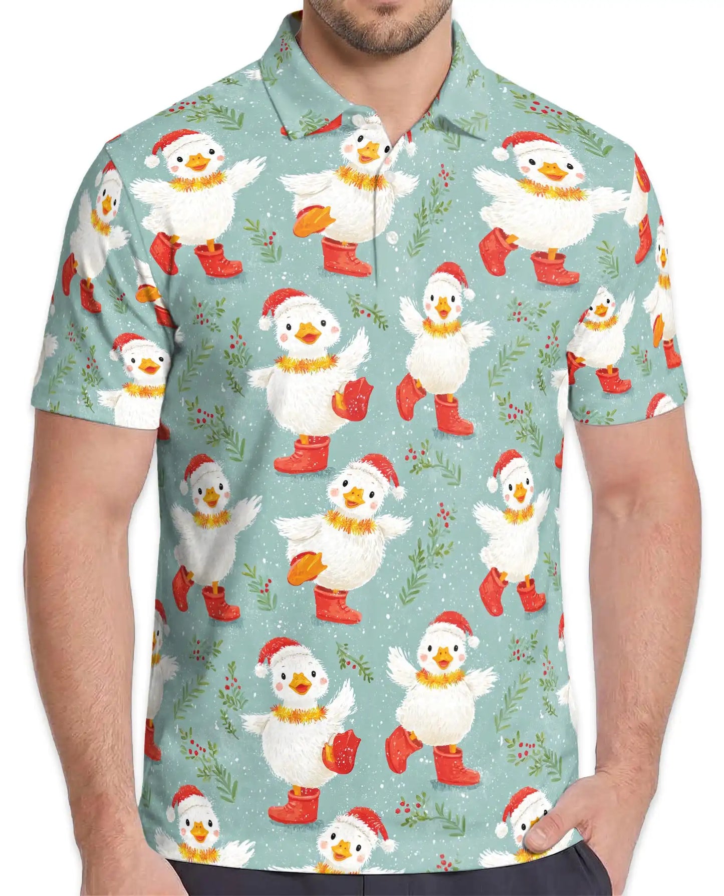 Christmas Duck Polo Shirt - Cute Holiday Winter Style | Azhawaiian