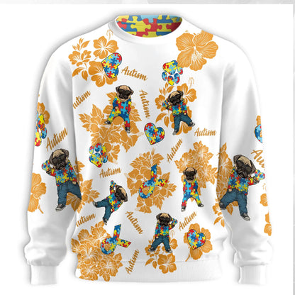 Pug Autism Awareness Sweatshirt – Colorful Graphic 3D All Over Print Design