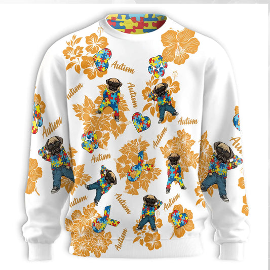 Pug Autism Awareness Sweatshirt – Colorful Graphic 3D All Over Print Design