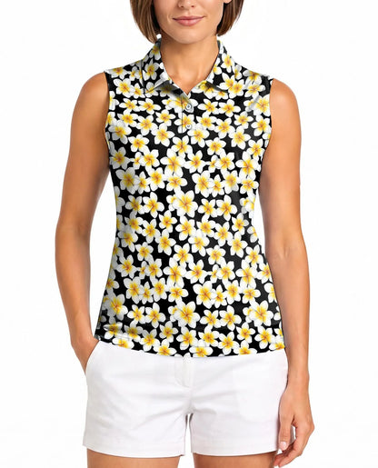 Yellow Plumeria Sleeveless Polo Shirt for Women | Azhawaiian