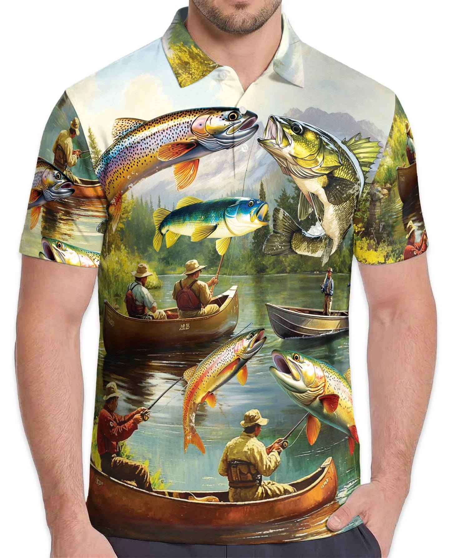 Trout Fishing Polo Shirt for Men, Outdoor Angler Style | Azhawaiian