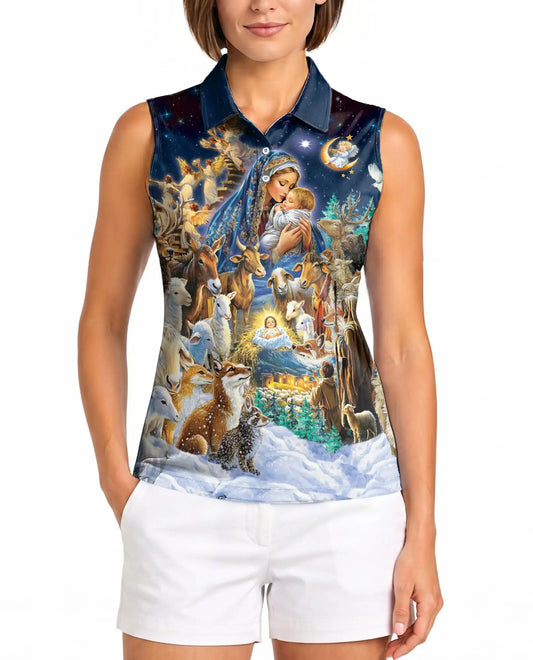 Jesus Christmas Sleeveless Polo Shirt for Women, Faith Holiday Style | Azhawaiian
